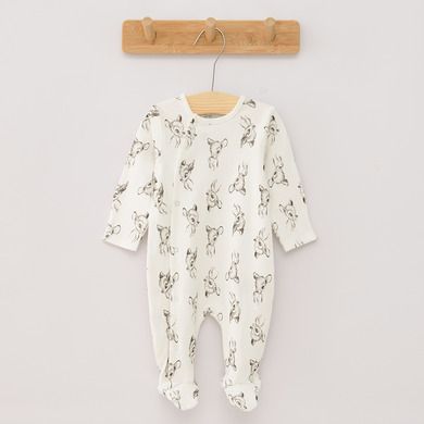 Cool Club, Pijama tip salopeta pentru fete, bumbac organic, ecru, roz, gri, imprimeu Bambi, set 3 buc.