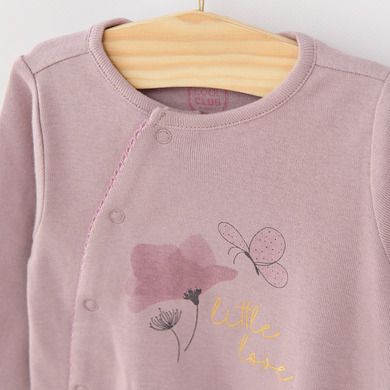 Cool Club, Pijama tip salopeta pentru fete, ecru, violet, imprimeu flori, fluturi, set 2 buc.
