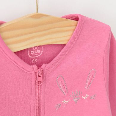 Cool Club, Pijama tip salopeta pentru fete, roz, gri, imprimeu iepuras, floricele, set 2 buc.