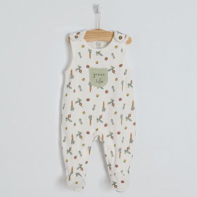 Cool Club, Set pentru bebelusi, body cu maneca lunga, salopeta cu botosei, bumbac organic, verde, ecru