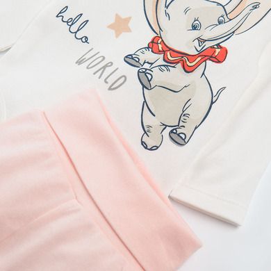 Cool Club, Set pentru fete, body cu maneca lunga, pantaloni, ecru, imprimeu Dumbo