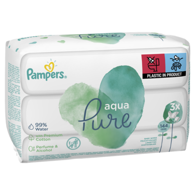 Pampers Aqua Pure Baby Wipes, 3 pachete, 144 buc.
