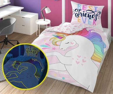 Unorog, Fluo, set lenjerie de pat single din bumbac, 160-200 cm