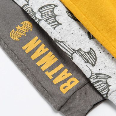 Cool Club, Pantaloni trening pentru baieti, galben, gri, imprimeu Batman, set 3 buc.