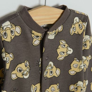 Cool Club, Pijama tip salopeta pentru baieti, granit, bej, galben, imprimeu Lion King, set 3 buc.