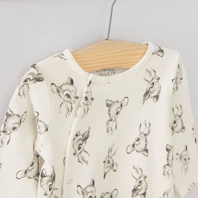 Cool Club, Pijama tip salopeta pentru fete, bumbac organic, ecru, roz, gri, imprimeu Bambi, set 3 buc.