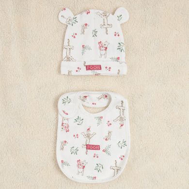 Cool Club, Set pentru bebelusi, Body cu maneca lunga, Pantaloni cu botosei, Caciula, Baveta, ecru, imprimeu Winnie the Pooh