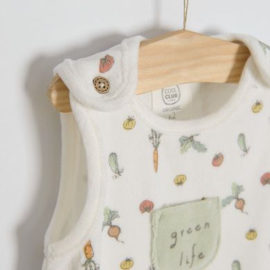 Cool Club, Set pentru bebelusi, body cu maneca lunga, salopeta cu botosei, bumbac organic, verde, ecru