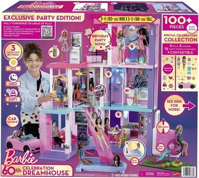 Barbie, Dream House Deluxe, Casa de papusi - 60. aniversare, set de joaca cu 2 papusi, masina si accesorii