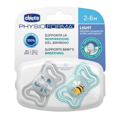 Chicco, Physioforma Light, suzeta din silicon, albastru, 2-6 m, 2 buc.
