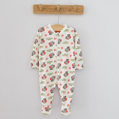 Cool Club, Pijama tip salopeta pentru baieti, bumbac organic, ecru, bej, rosu, Fisher-Price, set 3 buc.