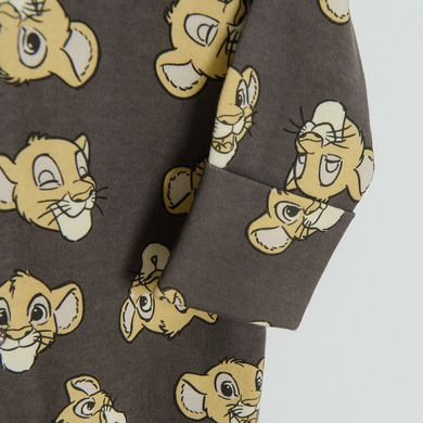 Cool Club, Pijama tip salopeta pentru baieti, granit, bej, galben, imprimeu Lion King, set 3 buc.