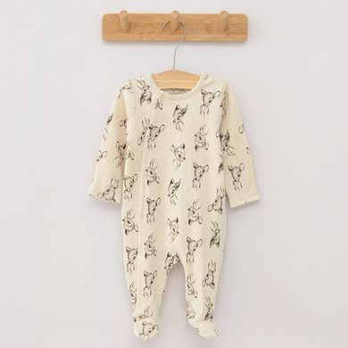 Cool Club, Pijama tip salopeta pentru fete, bumbac organic, ecru, roz, gri, imprimeu Bambi, set 3 buc.