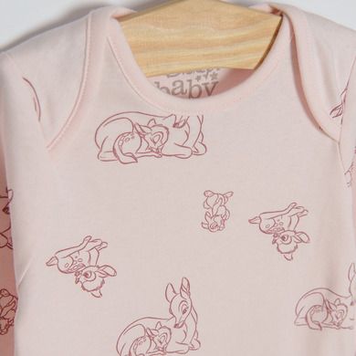 Cool Club, Pijama tip salopeta pentru fete, ecru, roz, imprimeu Bambi, set 3 buc.