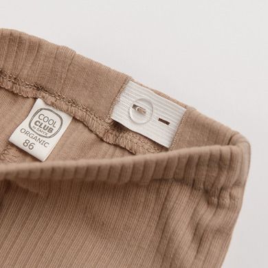 Cool Club, Set pentru baieti, Body cu maneca lunga, Pijama tip salopeta, Caciula, bumbac organic, ecru, maro