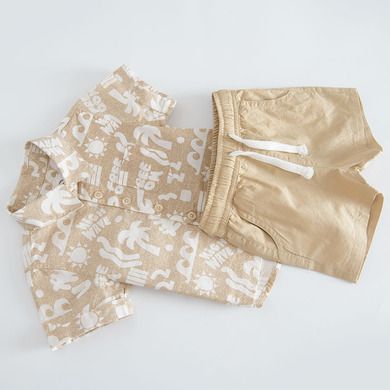 Cool Club, Set pentru baieti, Camasa cu maneca scurta, Pantaloni scurti, bej