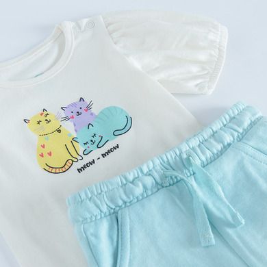 Cool Club, Set pentru fete, Body cu maneca scurta, Pantaloni trening, ecru-menta verde