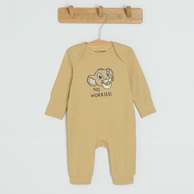 Cool Club, Pijama tip salopeta pentru baieti, granit, bej, galben, imprimeu Lion King, set 3 buc.