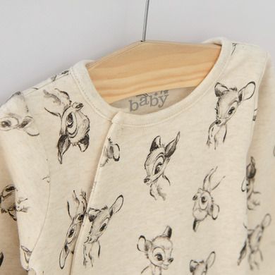 Cool Club, Pijama tip salopeta pentru fete, bumbac organic, ecru, roz, gri, imprimeu Bambi, set 3 buc.
