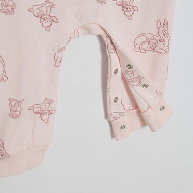 Cool Club, Pijama tip salopeta pentru fete, ecru, roz, imprimeu Bambi, set 3 buc.