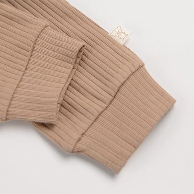 Cool Club, Set pentru baieti, Body cu maneca lunga, Pijama tip salopeta, Caciula, bumbac organic, ecru, maro
