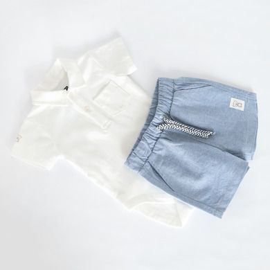 Cool Club, Set pentru baieti, Body cu maneca scurta, Pantaloni scurti, alb-albastru