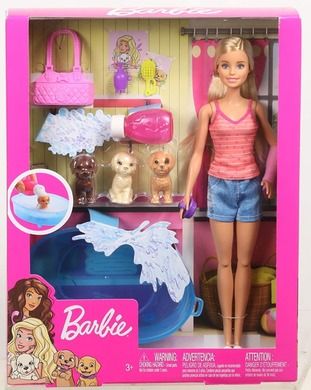 Barbie, Baie pentru caini, set de joaca cu papusa si accesorii