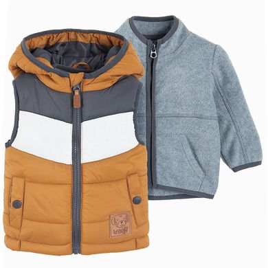Cool Club, Set pentru baieti, vesta cu gluga, bluza polar cu fermoar, gri-maro